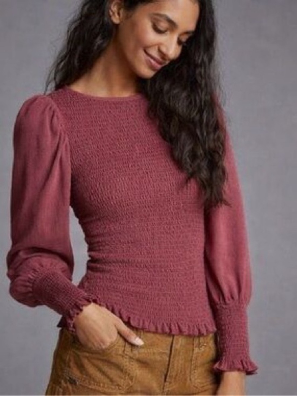 Anthropologie Peasant Puff Sleeve Smocked Blouse Small